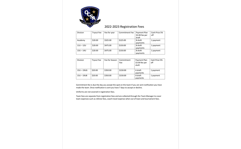 2022/23 Fees